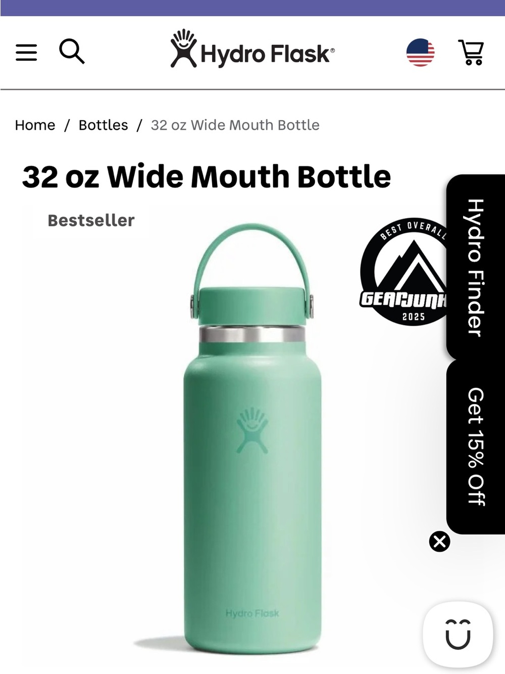 Hydro Flask green 32 oz lid